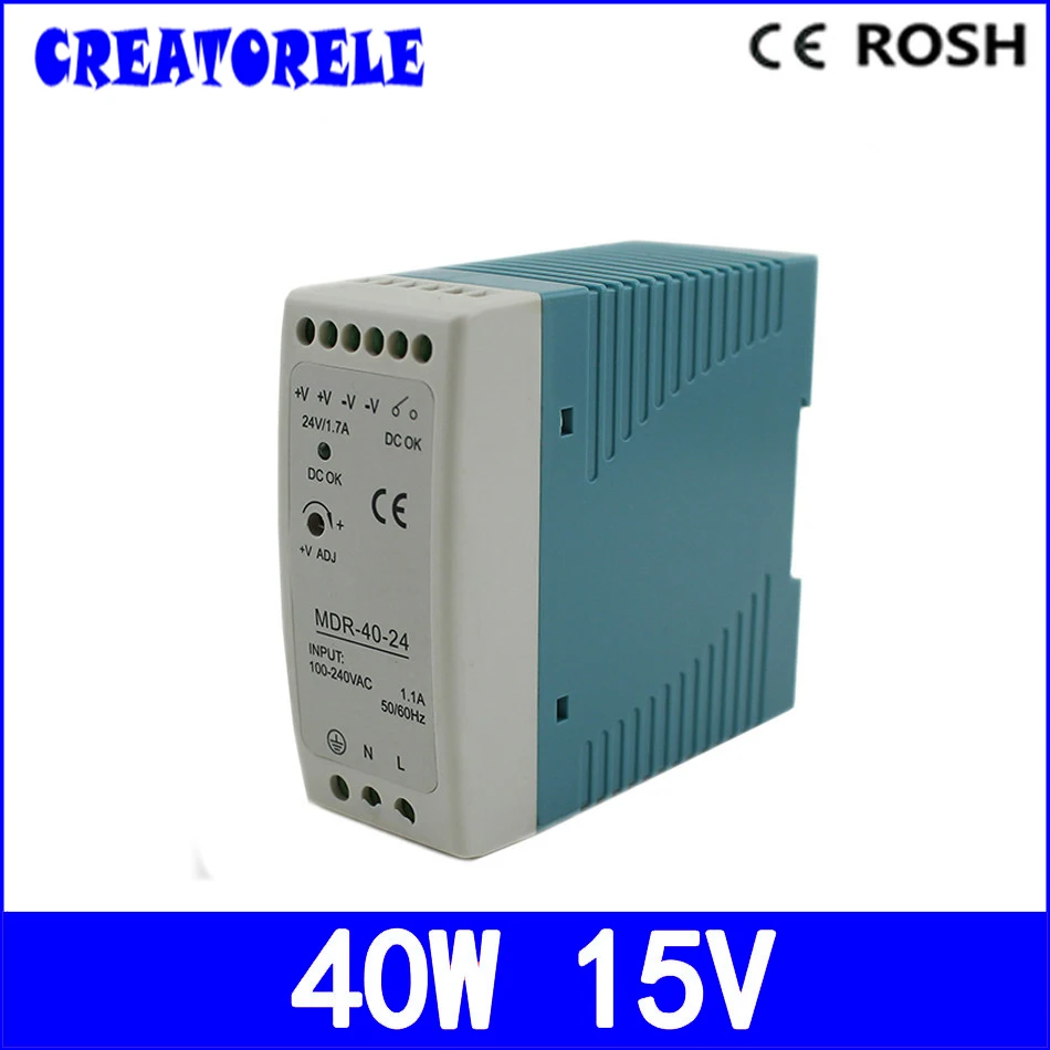 

ac to dc 40w Mini Size Din RaiI 15v 2.6a Mdr-40-15 Ied driver source swtching pwer supIy voIt