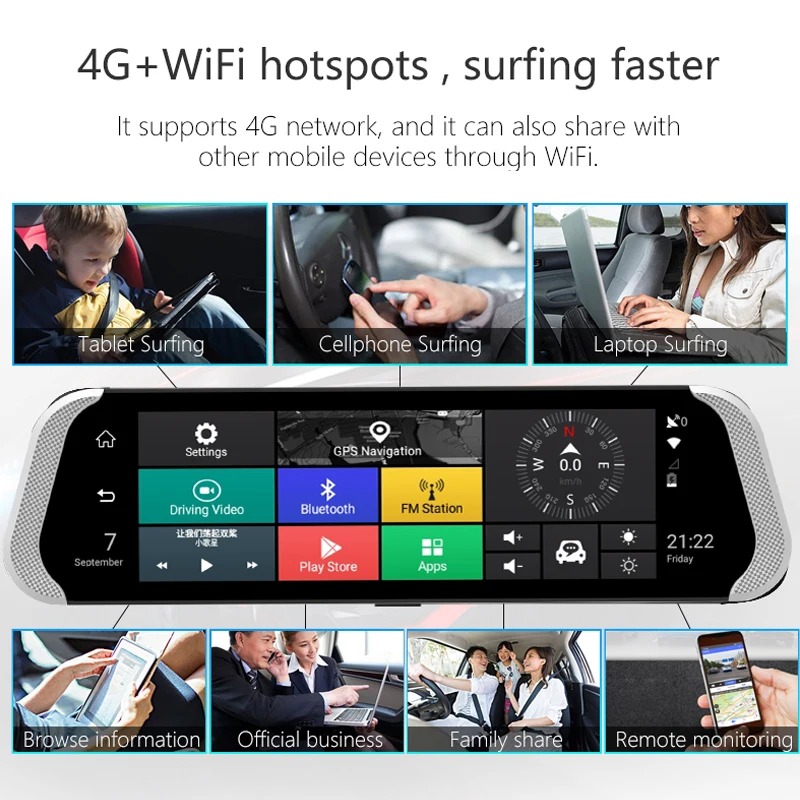 Зеркало заднего вида Anstar 10 &quot 4G DVR Android 5 1 1080P GPS WIFI|Видеорегистраторы| |