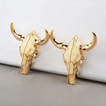 

BOROSA Gold Color Longhorn resin horn cattle pendants, bull cattle pendants diy for Necklace Women Jewelry Accessories G0842