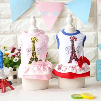 

Cotton Princess Iron tower Bow Summer Girl Female Dog Dress Clothing For Dogs Puppy Dog Cat Pet Clothes Apparel Pet Products