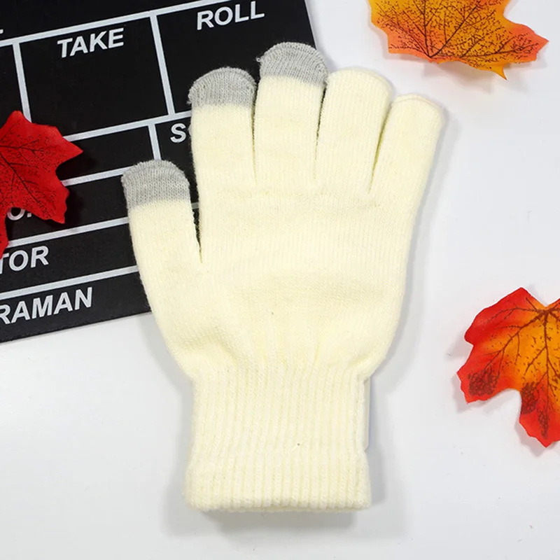 Женская зимняя обувь осень Теплые Симпатичные Сенсорный экран акрил стрейч вязать перчатки Для мужчин Для женщин Мода Полный митенки для пальцев шерстяные перчатки B51 - Цвет: White