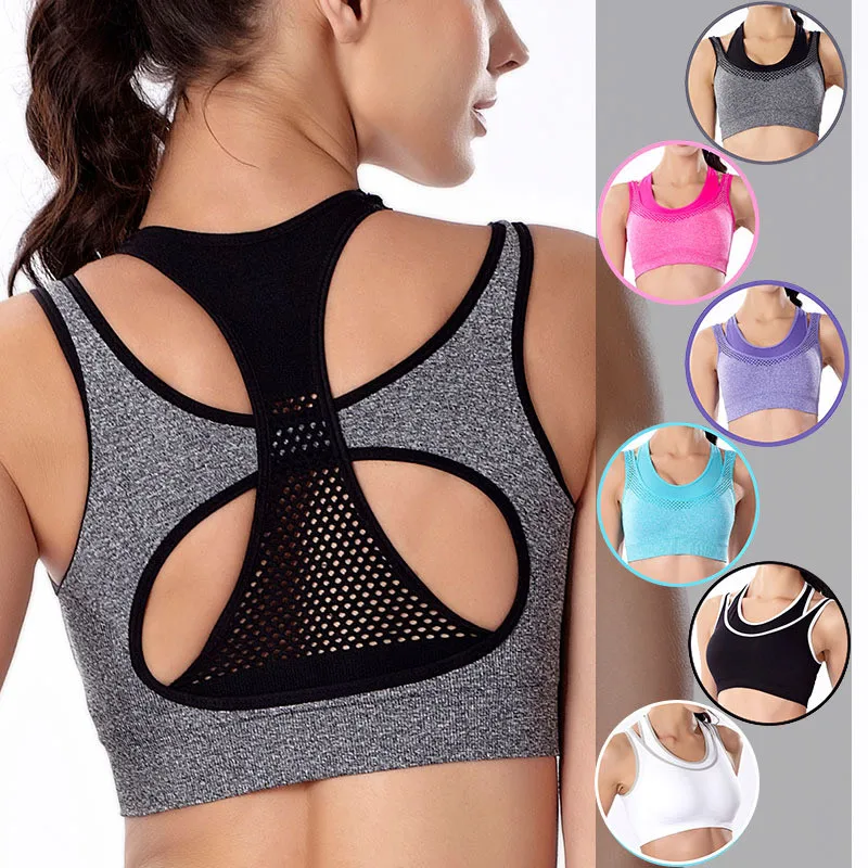 

Fashion Shockproof Sports Bras Female High Stretch Padded Breathable Top Fitness Women Sport Bra Running Gym Seamless Crop Bra