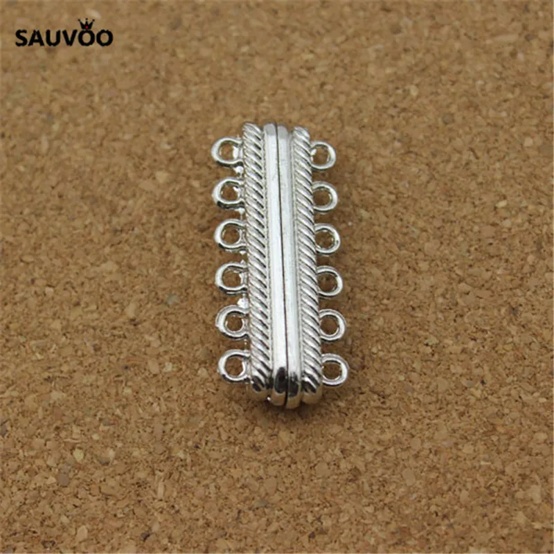 SAUVOO 10 комплектов родиевого цвета 6 прядей Магнитная скользящая Пряжка 13*30 мм