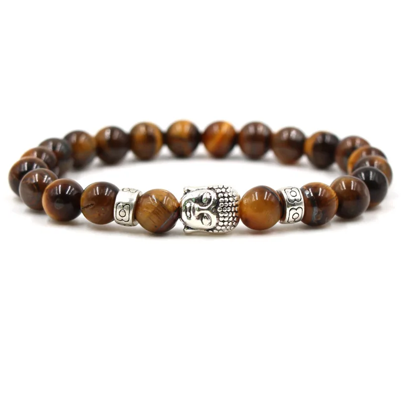 fashion handmade natural stone black beaded bracelet charm men's Buddha head bracelet personality men's jewelry - Окраска металла: ZT027-2