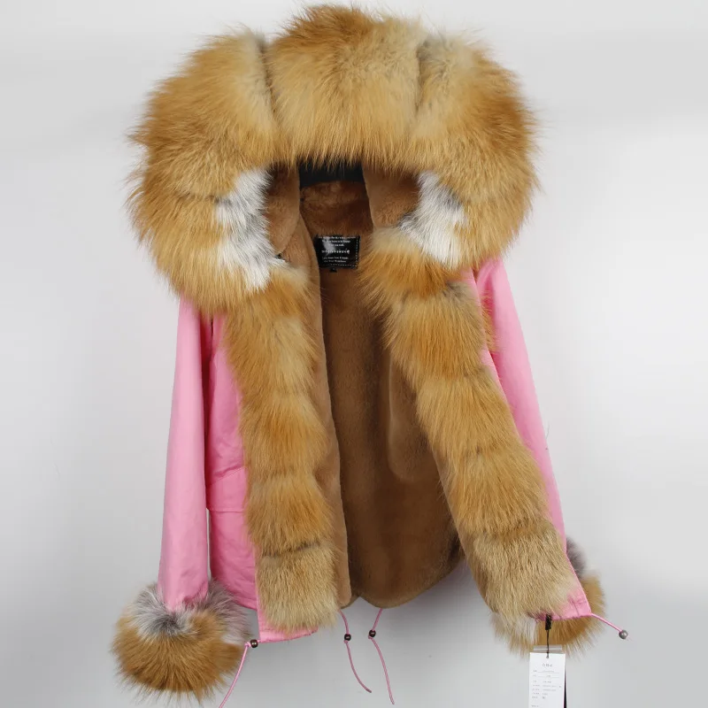 MaoMaoKong женская короткая зимняя куртка с натуральным лисьим мехом, меховые парки на подкладке, меховое пальто