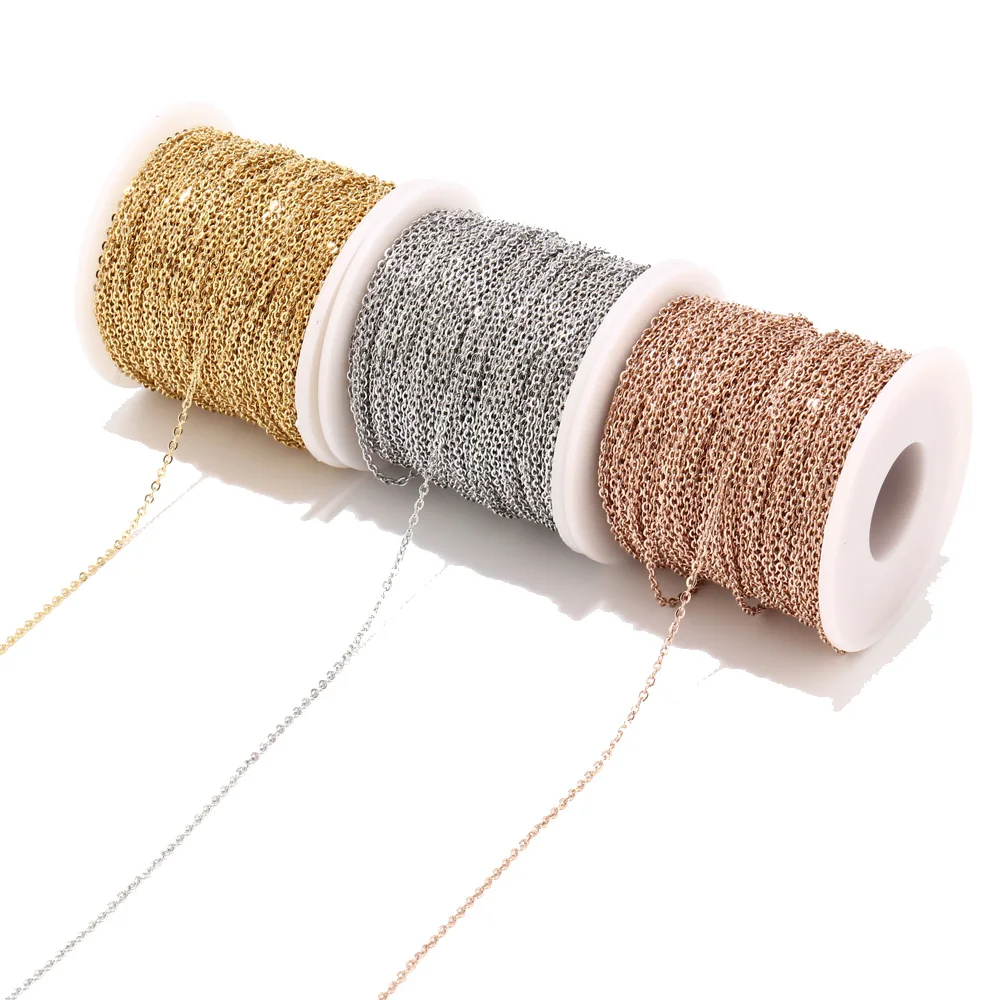 

2 Meters Stainless Steel Rose Gold/Gold Link Chain Necklace Bulk Cable 2mm Width Chain for Jewelry Making Findings DIY Supplies