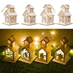Маленький светодиодный деревянный дом украшение елки Xmas вечерние висит Декор подарок