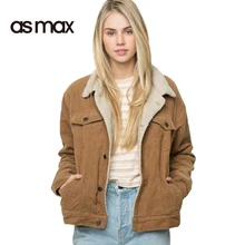 asmax Fashion Women Jacket Coat Casual Winter Corduroy Double Pockets Single Breasted Long Sleeve Coats Vintage Soft Outwear
