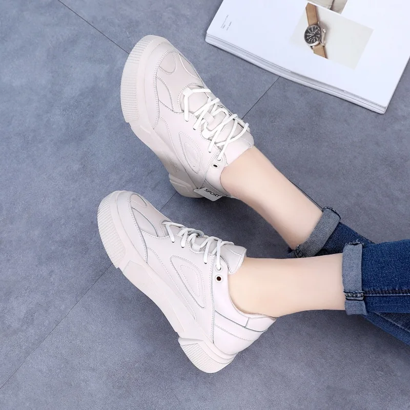 JINBEILEE Plus Velvet White Shoes Ladies Winter Thick-soled Sports Board Shoes Tide Wild Net Red Shoes Lace-Up