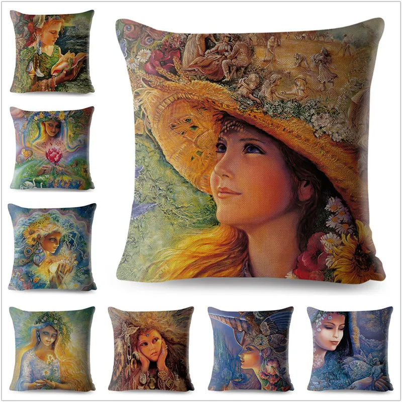 

Fantasy Heaven Elf Girl Print Pillow Cover 45*45 Textile Cushion Covers Linen Pillow Case Car Decor Pillows Cases