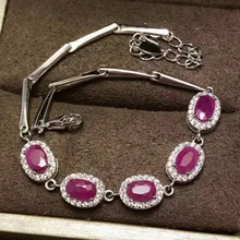 Натуральный Красный 5*7 Рубин классический элегантный круглый браслет натуральный драгоценный браслет 925 серебряный браслет женские вечерние подарок ювелирные подарок