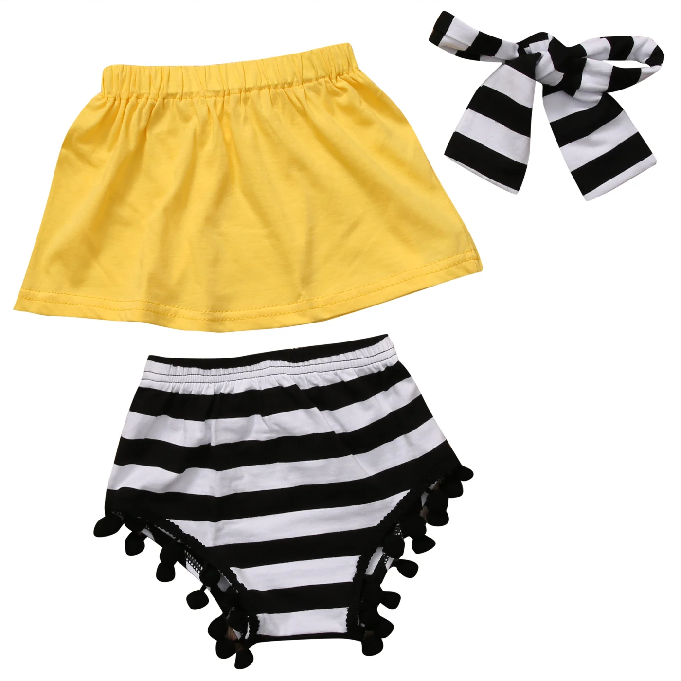 yellow solid sleeveless cute 3PCs Kids Baby Girls Tank Tops Dress and