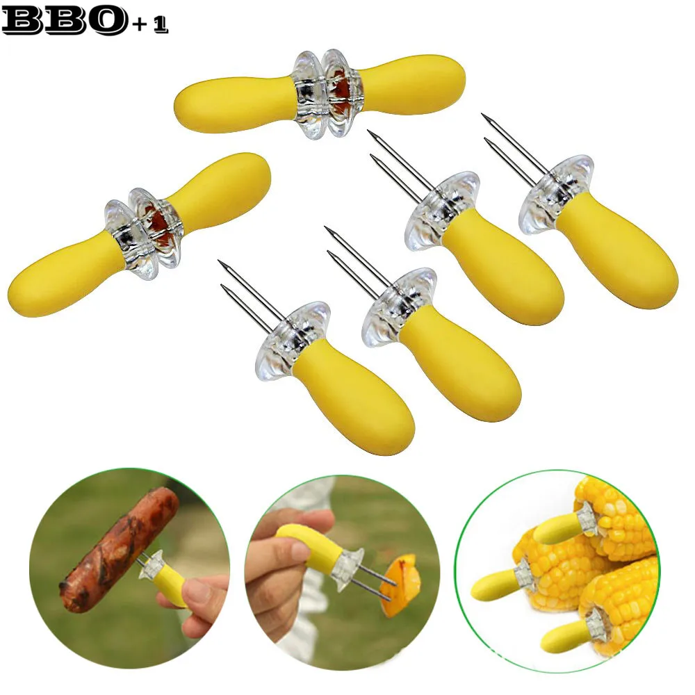 8pcs Stainless Steel Corn Holders Skewers Prongs Jumbo Corn on the Cob Holders Hot Dog Meat