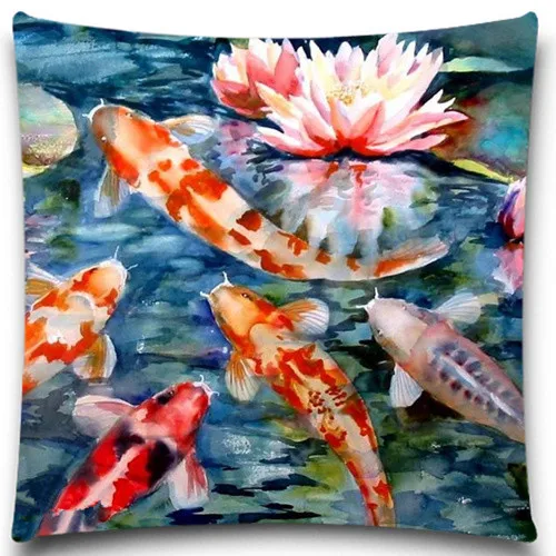 Lotus and carp in Chinese painting Sea animals pillows case 5 size 9 style Cotton polyester Square Home Decorative bedroom car | Дом и сад