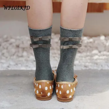 

[WPLOIKJD]Shiny Harajuku Japanese Two Bowknot Socks Handmade Princess Socks Women Fashion Warm Style Calcetines Mujer Sokken