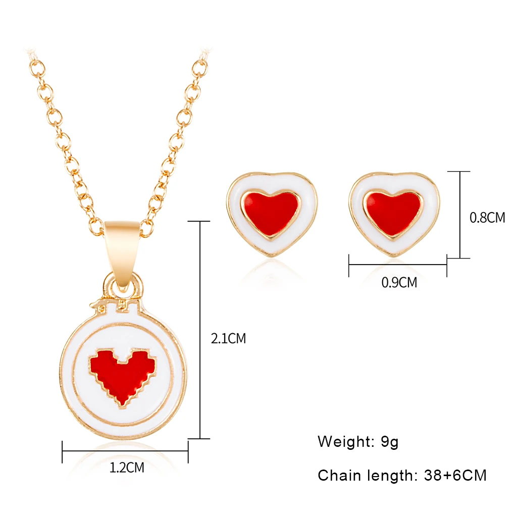 Элегантный эмалированный комплект ювелирных изделий в форме клевера для женщин и девочек, ожерелье, серьги, кольцо, браслет, модная детская одежда - Окраска металла: 14A Loving Heart