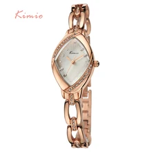 KIMIO Brand High Quality Thin Oval Rhombus Rose Gold Rhinestone Watch Women Crystal Ladies Designer Wrist Watches Dress Quartz