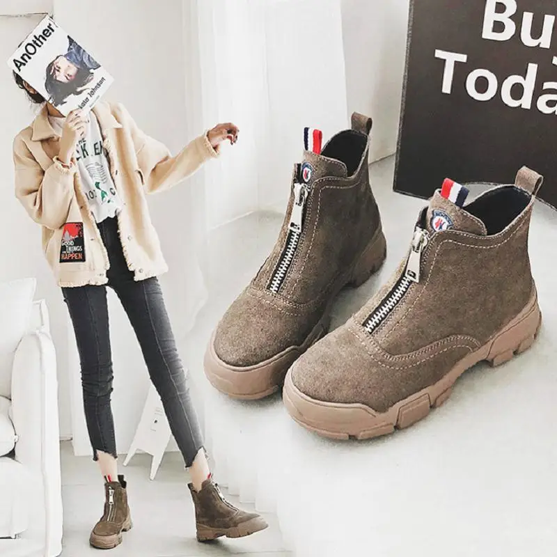 

MYCORON Winter Women 2018 Top Brand Black Zip Ankle Boots For Women Thick Heel Ladies Shoes Martin Boots Botas Feminina