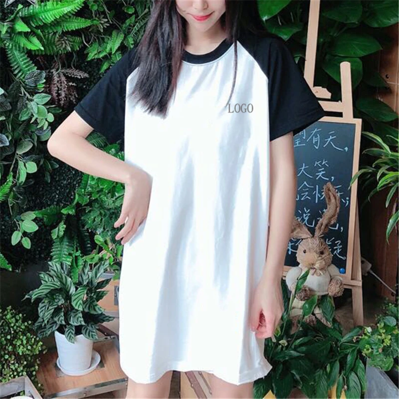 

Designer 2019 Summer Dresses Woman Party Night Spliced Color Casual T-shirt Dresses Mini Dress Cotton Loose Clothes For Women