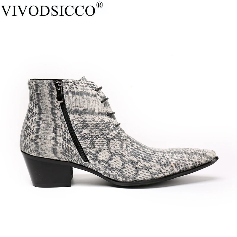VIVODSICCO/роскошные мужские ботильоны на шнуровке в британском стиле; ковбойские ботинки из натуральной кожи в байкерском стиле; мужские ботинки из змеиной кожи; модельные туфли