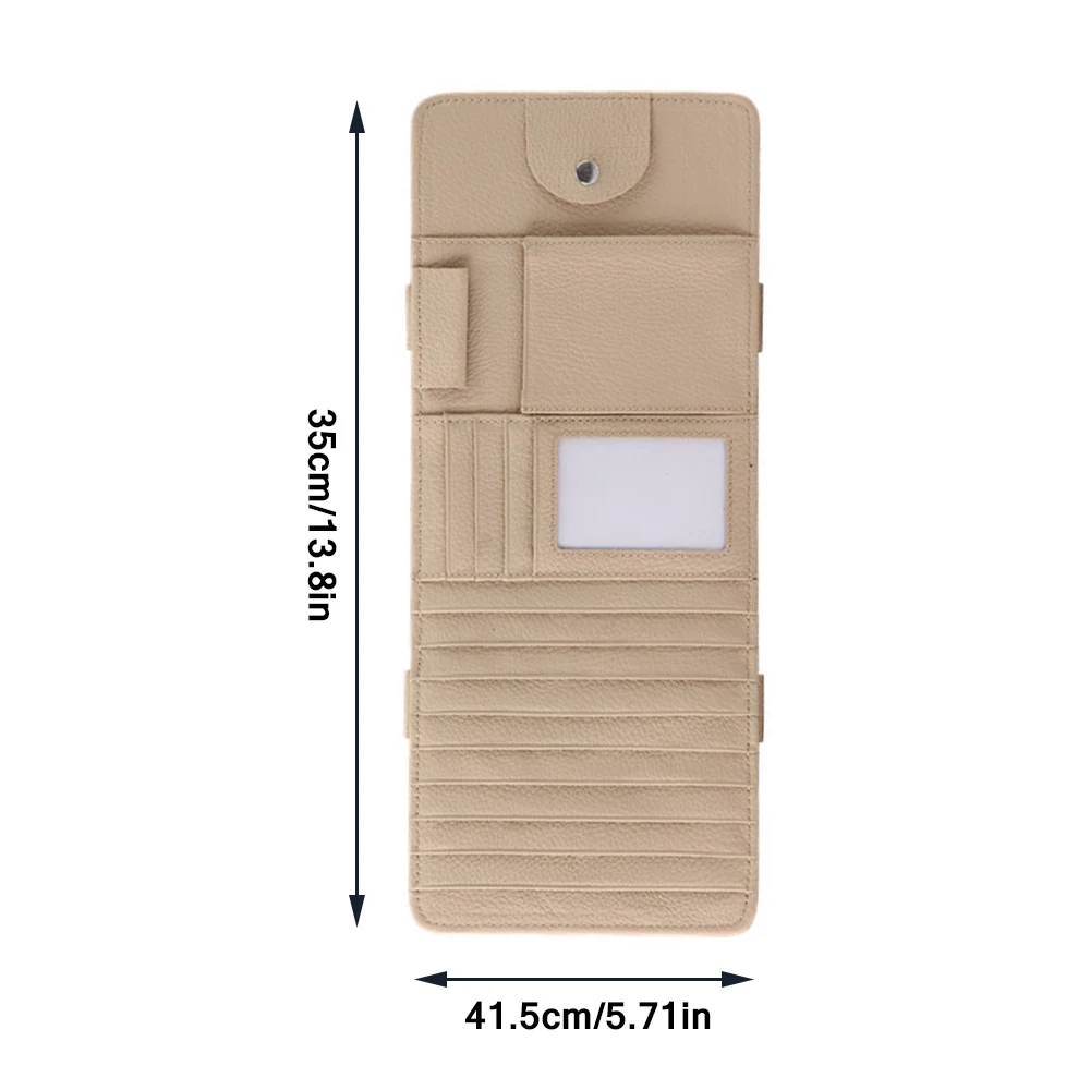 Genuine Leather Multifunction PU Car Sun Visor Storage Bag Auto Glasses Ticket Documents Folder Mobile Phone Organizer