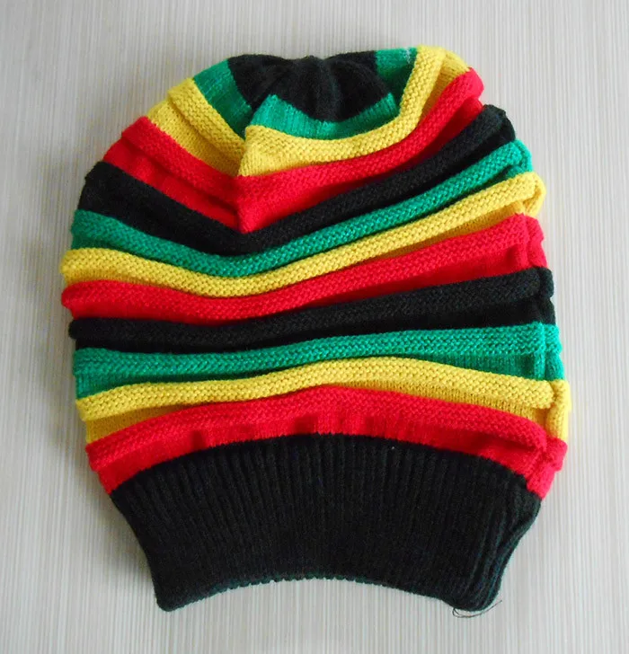 5 шт./лот, модная Jamaica Rasta Reggae Beanie, разноцветная полосатая шапка в стиле хип-хоп, мешковатые громоздкие шапочки, Skullies Hat Gorro