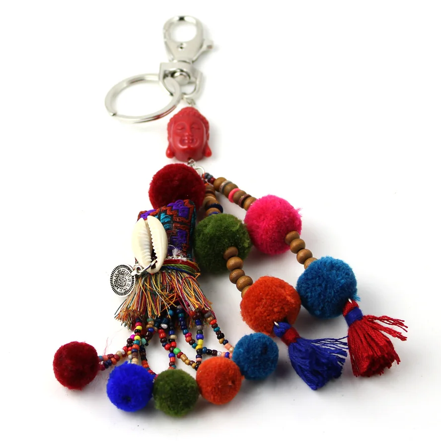 Women Woolen Yarn Ball Tassel Key Chain Boho Keychain Handbag Charm