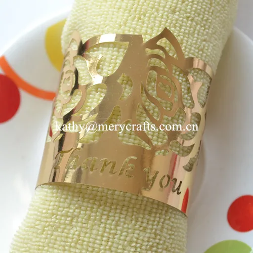 

Customized rose laser cut paper napkin rings,gold napkin rings for wedding decoration