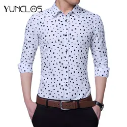 YUNCLOS мужские рубашки с принтом Camisa с длинным рукавом с отложным воротником camisa social masculina модные повседневные рубашки 2019