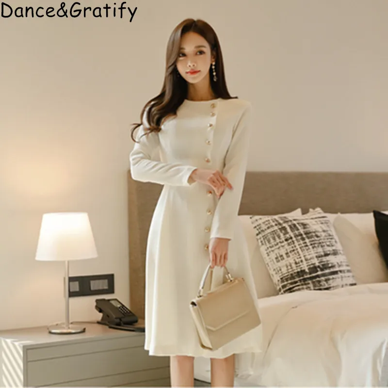 

New Business 2019 Slim Women Dress Casual Spring Formal Single Breasted Work Dress Office Bodycon Split Dress