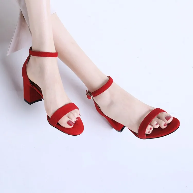 

FERLENZ Big Size 9 10 11 12 Fashion sandals with buckled thick heels and suede One-word sandals with thick heels