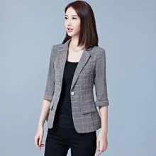 Spring and Autumn Female Short Suit Temperament Seven-Sleeve Sleeve Slim Leisure Suit Plaid Top Spring and Autumn Female Short Suit Temperament Seven-Sleeve Sleeve Slim Leisure Suit Plaid Top