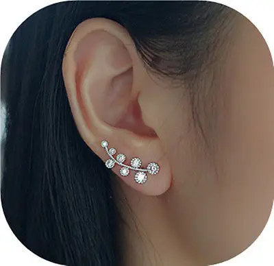 

2Pcs flower 925 sterling silver stud earring Lot Ear Sweep Wrap branch Crystal Earring
