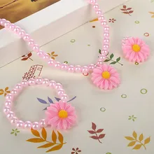 Friendly Resin Infant Nice Baby Flower Necklace Bracelet Finger Ring Set Kids Jewelry Set Children Accessories Handmade