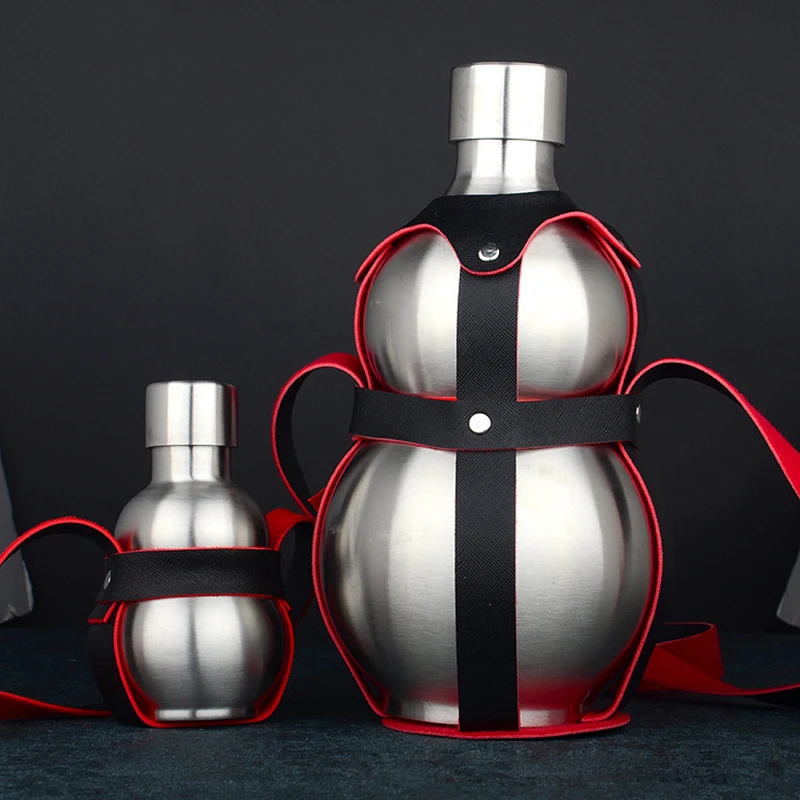 Fantastic Kitchen Big Gourd Stainless Steel Hip Flask alcohol Hip Flask Leather Holster Large