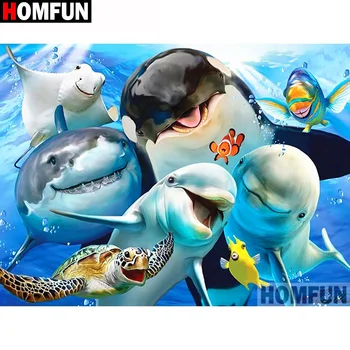

HOMFUN Full Square/Round Drill 5D DIY Diamond Painting "Dolphin turtle fish"3D Diamond Embroidery Cross Stitch Home Decor A19601