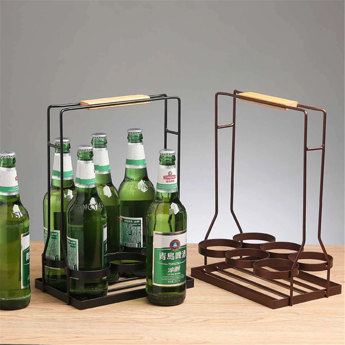 

Portable 6 Slots Iron Wine Beer Bottles Holder Carry Rack Box Case Kitchen Storage Stand Shelf Barware Bar Tools Accessories