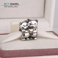 2014 Nuevos Auténtico 925 Osos de Peluche Encanto de Plata Esterlina Con Chapado En Oro Del Corazón Adapta Europea Marca Pulseras de La Joyería DIY