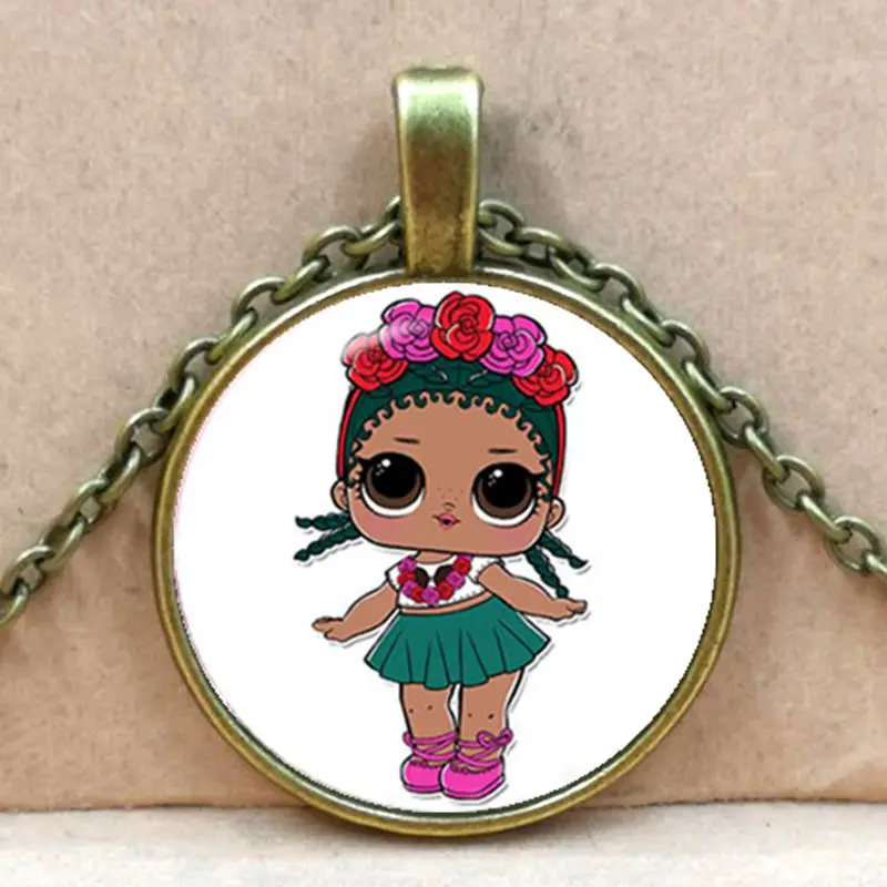 Мультяшное ожерелье с изображением куклы милое детское блестящее платье принцессы куклы стеклянные ожерелья аниме для детей подарок на день рождения - Окраска металла: bronze 6
