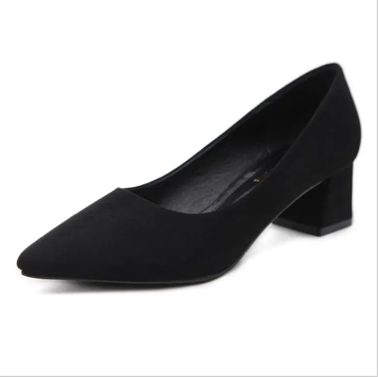

2019 new spring and autumn Korean version of the wild elegant professional work shoes fashion pointed high heels thick with sing