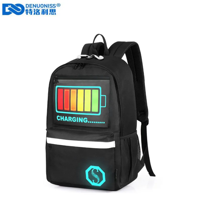 

New 2019 Battery Charging Pattern Oxford Backpack Student Bag Intelligent voice-activated Luminous Backpack