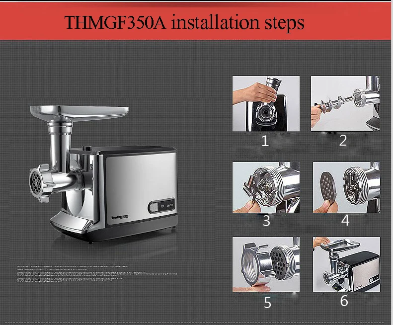 Электрическая мясорубка 220 В 50 Гц, бытовая шлифовальная машина для чеснока/перца, стальная Мясорубка THMGF350A