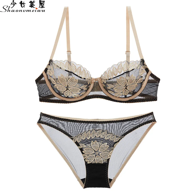 Goede Europa en de Verenigde Staten ultra dunne sexy bh set mesh borduren ondergoed vrouwen see through transparant verleiding beha