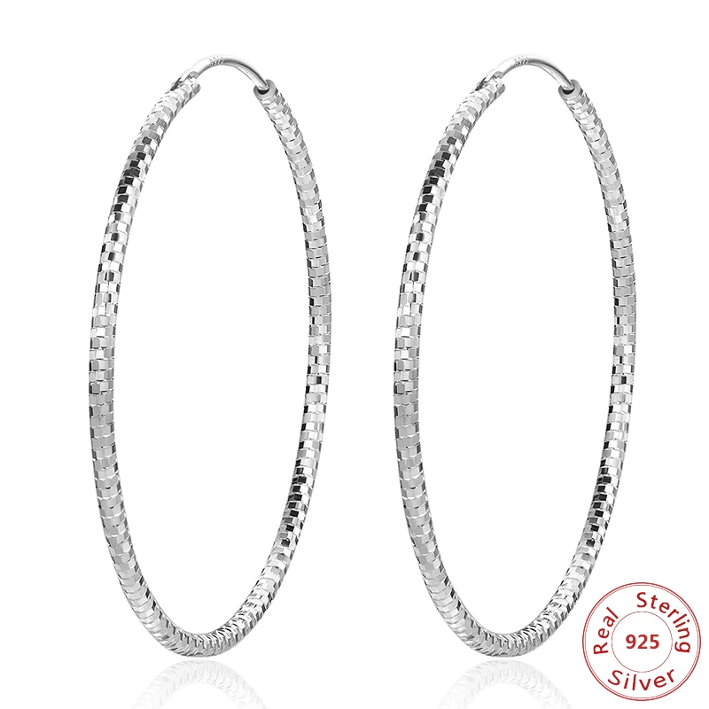 

European Style Big Earrings 100% Real 925 Sterling Silver Earrings Simple Hyperbole Style Circle Hoop Earrings for Women