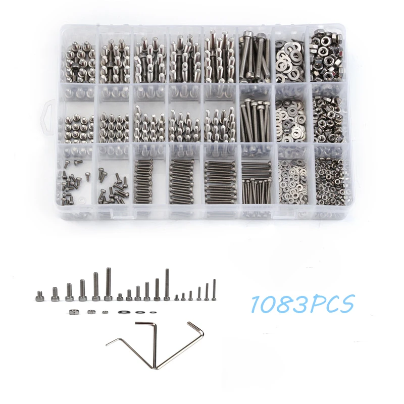 Comprar 1080 piezas M2 M3 M4 de fijación de acero inoxidable Hardware hexágono enchufe casquillo de cabeza tornillos arandela plana con 3 piezas loco llave Kit