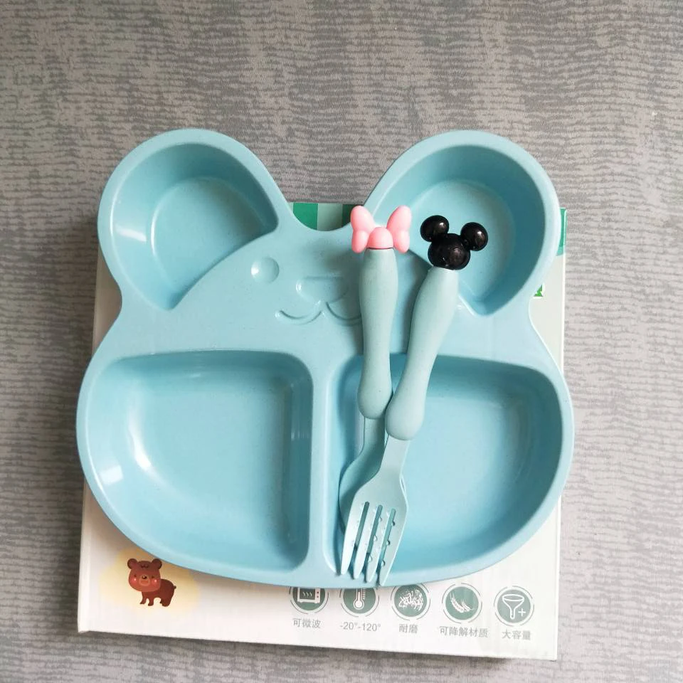 Пшеничной соломы детской посуды милый медвежонок блюда мультфильм детская тарелка набор детской посуды чашка для кормления малыша