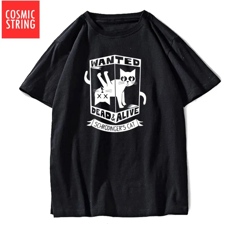 

COSMIC STRING 100% cotton Schrodinger cat print men T shirt casual suumer loose men tshirt male o-neck t-shirt mens tee shirts