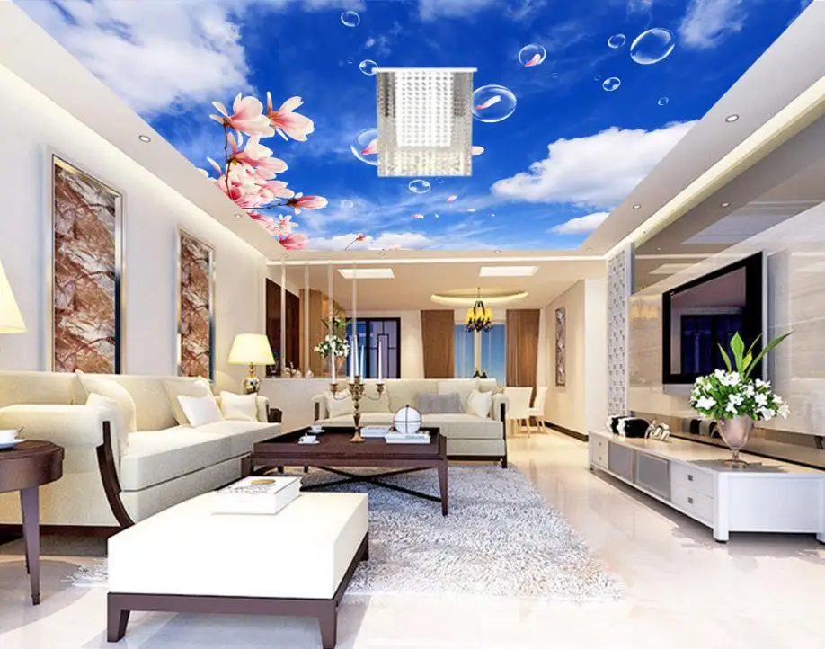 Modern large 3d blue clouds ceiling hd fantasy fashion ceiling custom