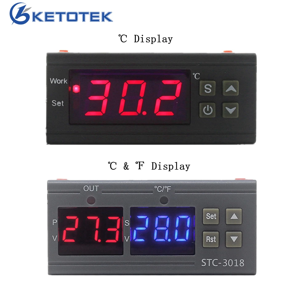KT1210W STC 3018 цифровой терморегулятор термостат с NTC датчиком нагрева и
