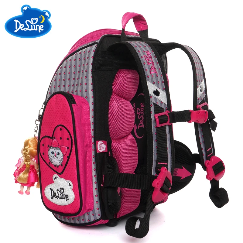 Delune, новинка, школьная сумка с мультипликационным принтом, ортопедический Детский рюкзак для девочек, 3D модель совы, кошки, Mochila Infantil, ранец для детей 1-3 лет